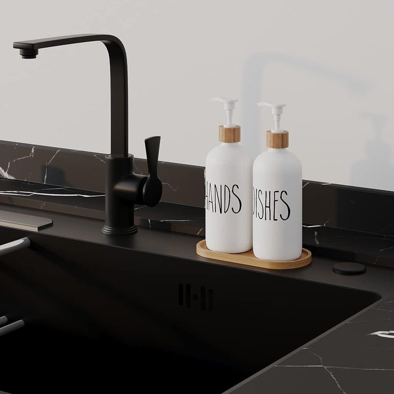 Aeakey Dish Soap Dispenser for Kitchen Sink.Glass Hand Soap Dispenser, Modern Farmhouse Decor for Bathroom,Kitchen Sink Decor - Image 2