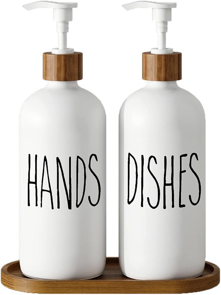 Aeakey Dish Soap Dispenser for Kitchen Sink.Glass Hand Soap Dispenser, Modern Farmhouse Decor for Bathroom,Kitchen Sink Decor - Image 1