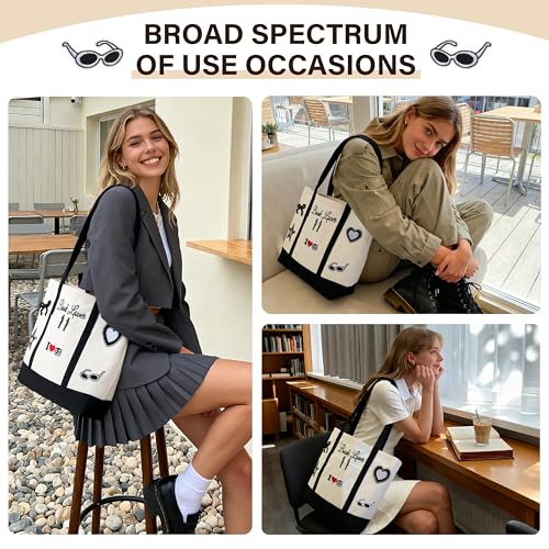 Vane Oak Canvas Tote Bag for Women, Book Lover Tote Bag with 5 Embroidery Patches Large Reusable Grocery Shopping Bag with Front Pockets DIY Your Creative Designs for Bookish Readers - Image 2