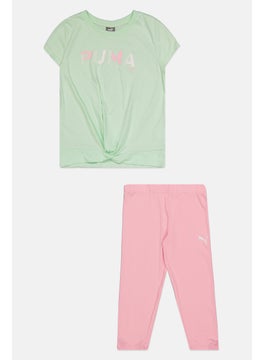 PUMA Kids Girl 2 Pieces Sportwear Fit Top And Leggings Set, Mint/Pink  - Image 1
