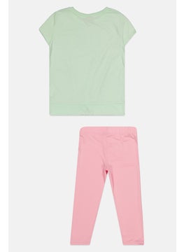 PUMA Kids Girl 2 Pieces Sportwear Fit Top And Leggings Set, Mint/Pink  - Image 2
