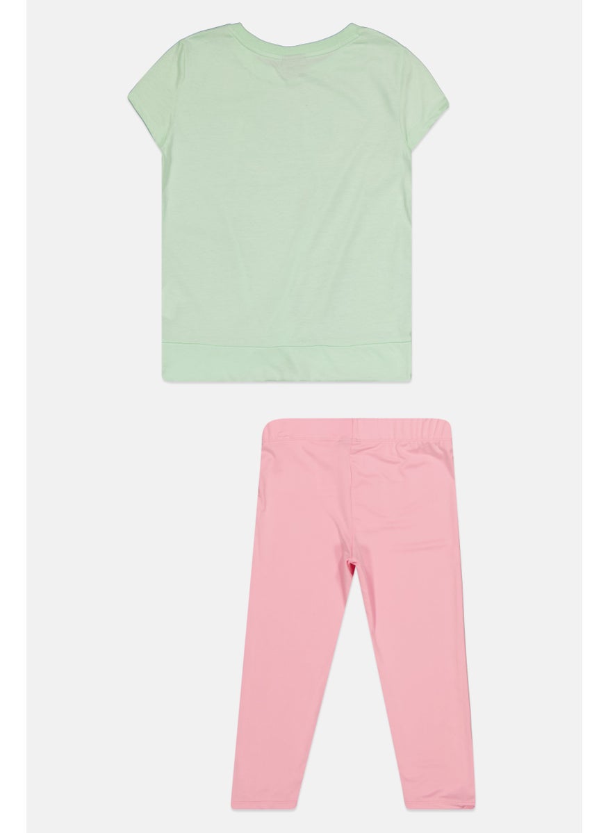 PUMA Kids Girl 2 Pieces Sportwear Fit Top And Leggings Set, Mint/Pink  - Image 2
