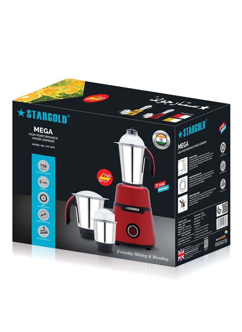 Stargold - Mixer Grinder 750 Watts 3-In-1 High Performance Copper Motor With Razor Sharp Blade - Image 1
