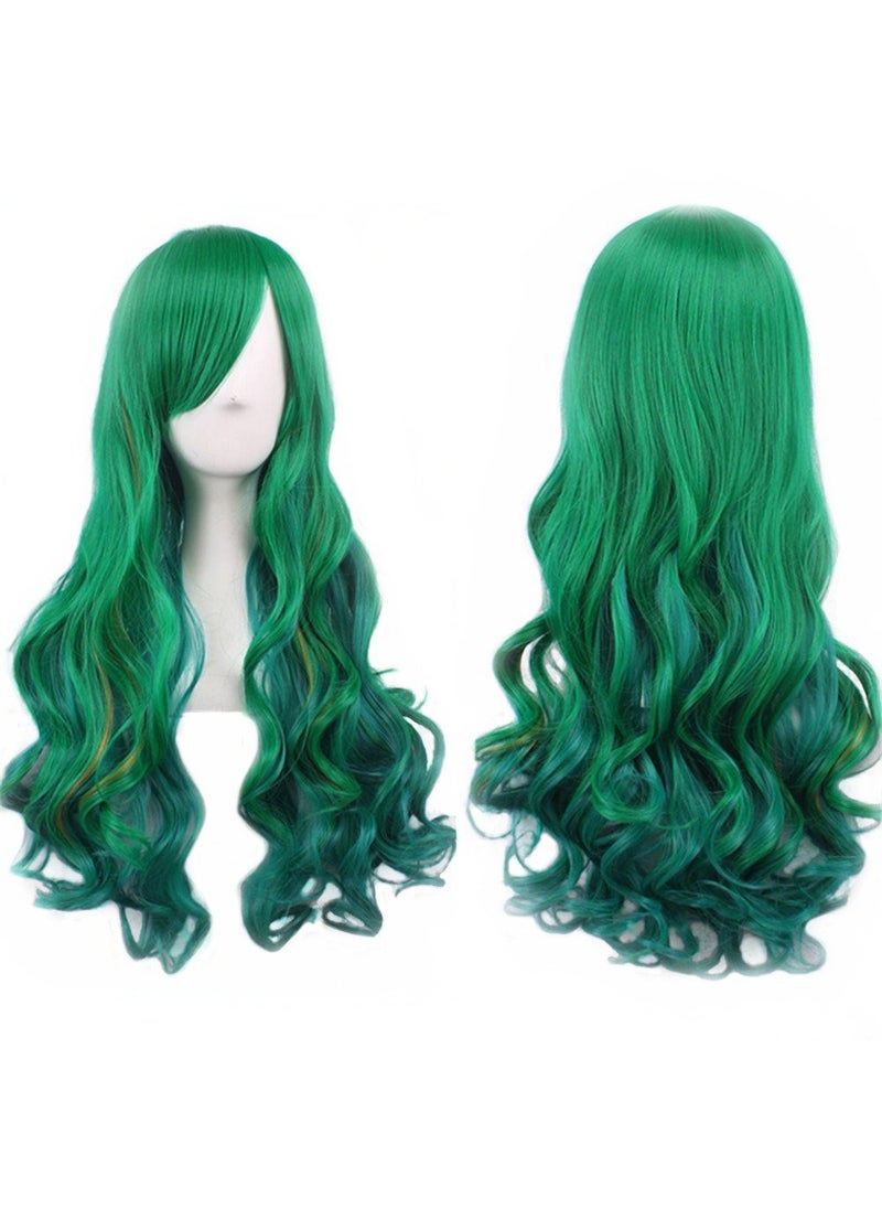 Bopocoko - Bopocoko Green Wig Long Green Wigs for Women St Patricks Day Green Wig with Bangs Curly Wavy Soft Synthetic Green Wig BU036D - Image 1