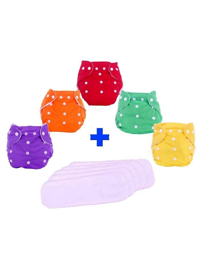 The Little Lookers Adjustable Cotton Pocket Diapers & Reusable Baby Washable Cloth Diaper Nappies With Wetfree Inserts For Babies Infants Toddlers ; Age 0 To 2 Years ; Pack Of 5 (Random Colors)  - Image 2
