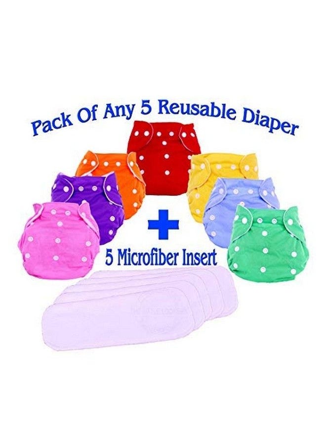 The Little Lookers Adjustable Cotton Pocket Diapers & Reusable Baby Washable Cloth Diaper Nappies With Wetfree Inserts For Babies Infants Toddlers ; Age 0 To 2 Years ; Pack Of 5 (Random Colors)  - Image 3