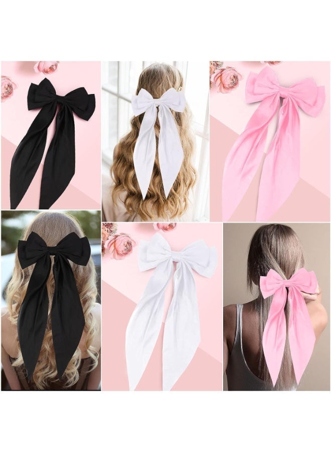 4 PCS Satin Big Large Hair Bows for Women, French Style Hair Ribbons Bowknot Hair Barrettes, Hair Accessories for Women Cute Bun Ponytail Bow Holder(Black,White) - Image 3