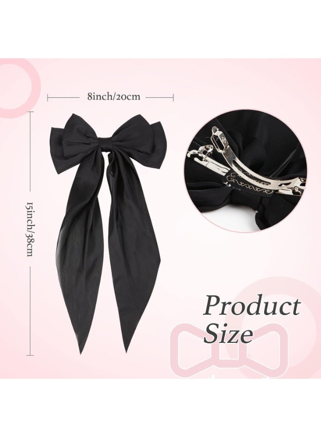 4 PCS Satin Big Large Hair Bows for Women, French Style Hair Ribbons Bowknot Hair Barrettes, Hair Accessories for Women Cute Bun Ponytail Bow Holder(Black,White) - Image 2