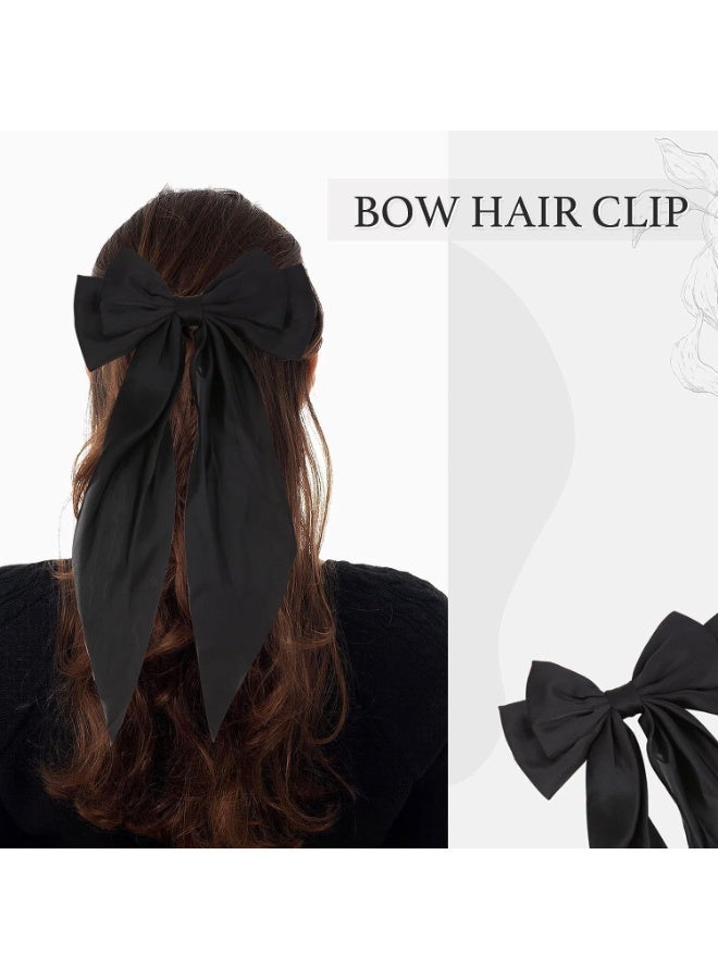 4 PCS Satin Big Large Hair Bows for Women, French Style Hair Ribbons Bowknot Hair Barrettes, Hair Accessories for Women Cute Bun Ponytail Bow Holder(Black,White) - Image 5