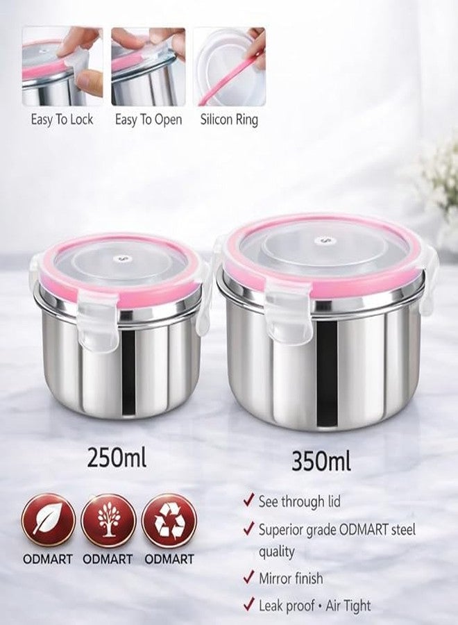 ODMART Stainless Steel Tiffin Containers Leak Proof Click & Seal Airtight Lunch Box Rust Free Easy Grip Travel Containers 250ml 350ml Tumbler Fusion (Pack of 2) - Image 3
