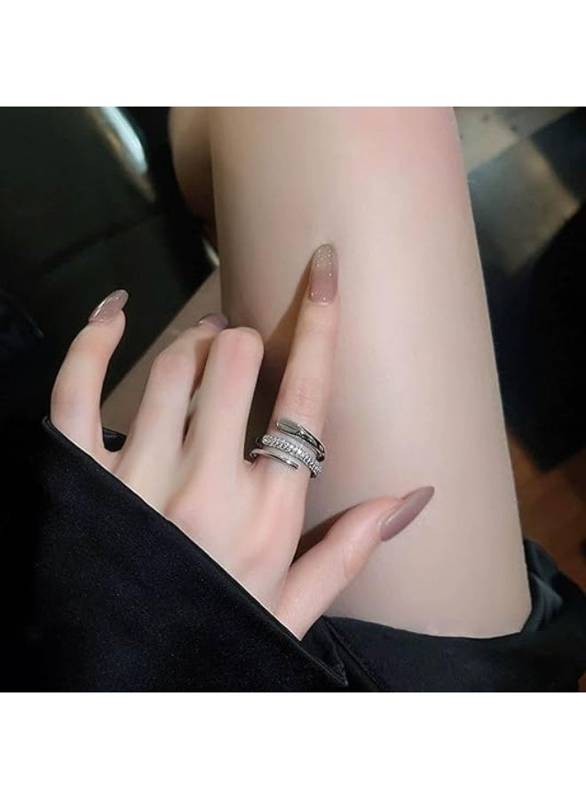 Vintage Crystal Wrap Ring Rhinestone Spiral Helix Rings Silver Cz Cuff Rings Adjustable Open Finger Ring Jewelry for Women - Image 2