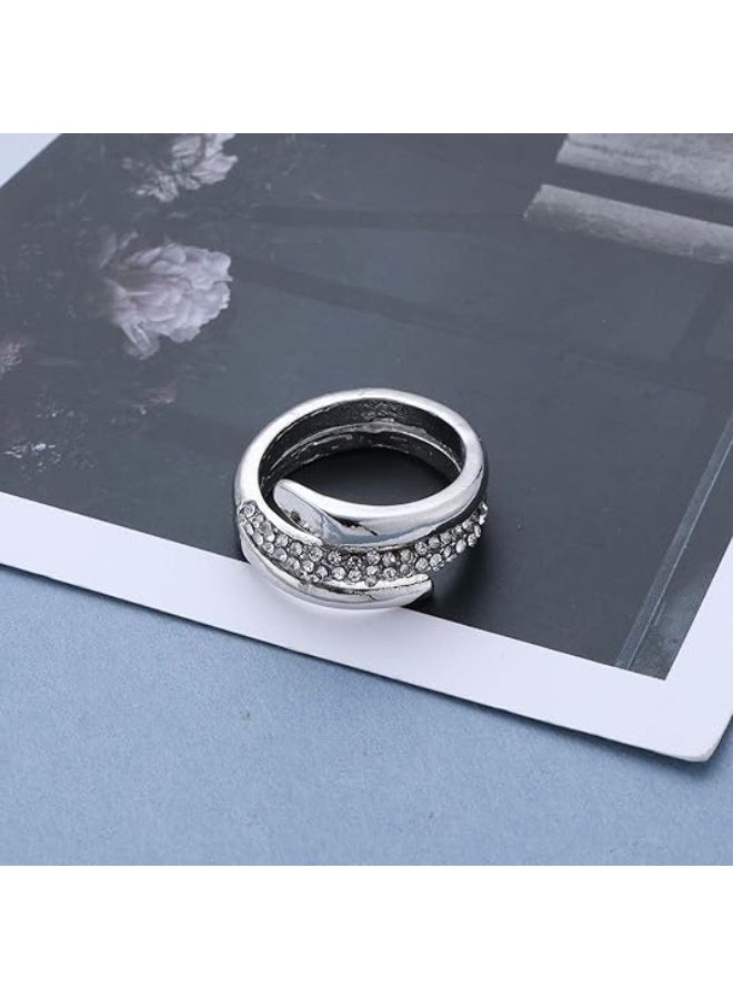 Vintage Crystal Wrap Ring Rhinestone Spiral Helix Rings Silver Cz Cuff Rings Adjustable Open Finger Ring Jewelry for Women - Image 3