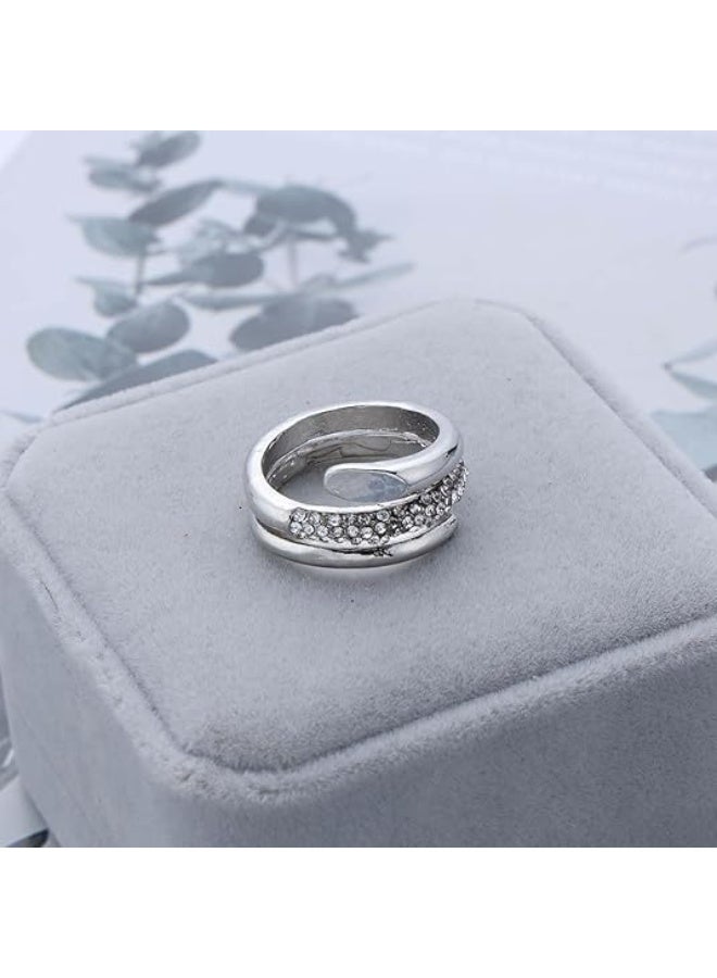 Vintage Crystal Wrap Ring Rhinestone Spiral Helix Rings Silver Cz Cuff Rings Adjustable Open Finger Ring Jewelry for Women - Image 5