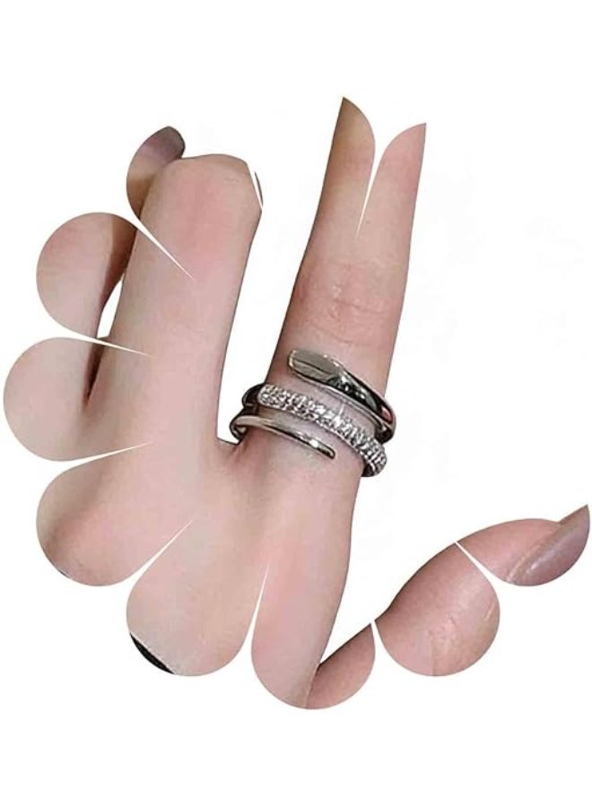 Vintage Crystal Wrap Ring Rhinestone Spiral Helix Rings Silver Cz Cuff Rings Adjustable Open Finger Ring Jewelry for Women - Image 1