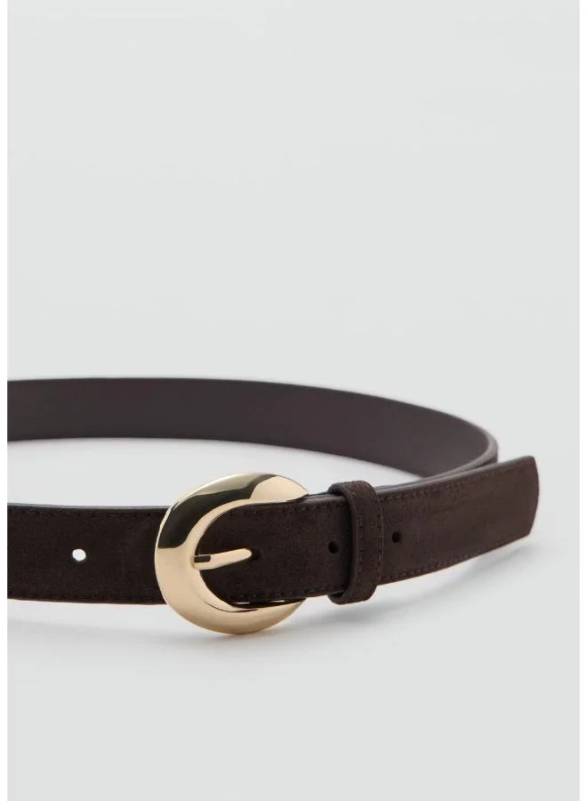Mango Leather Belt With Oval Buckle