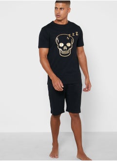 Metallic Skull Shorts Pyjama Set