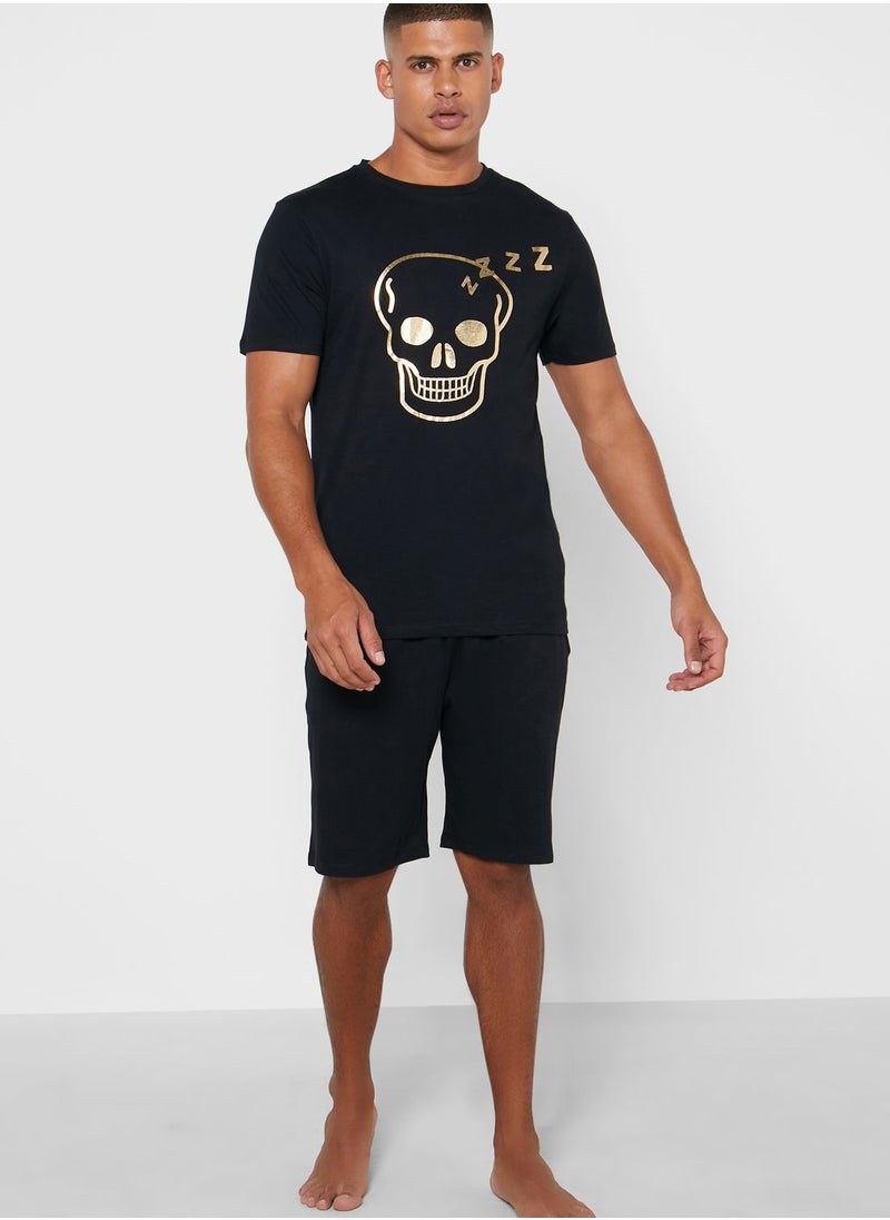 Seventy Five - Metallic Skull Shorts Pyjama Set - Image 1