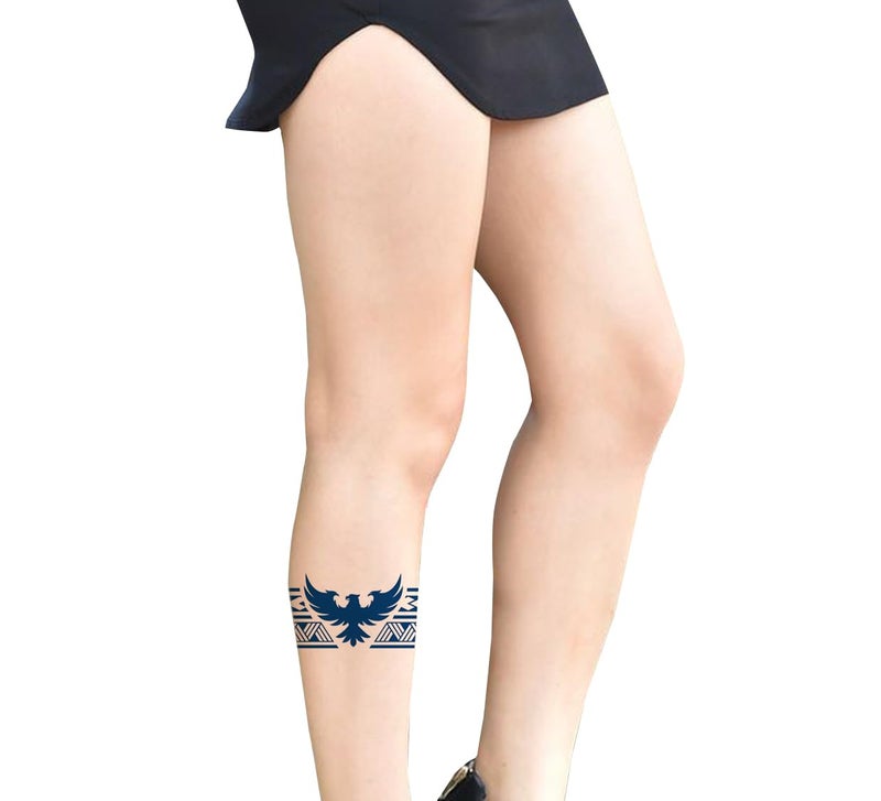 Semipermanent Temporary Tattoo Stickers 2025 days Lifespan For Men Women Boys Girls Waterproof 3D Realistic Arm Band Hand Compass Tatto Sticker Blue Coloured Temp Watertransfer Eagle Design Temporary Tattoo Tribal Armband Style Blue Size24X63cm GZBH031 - Image 4