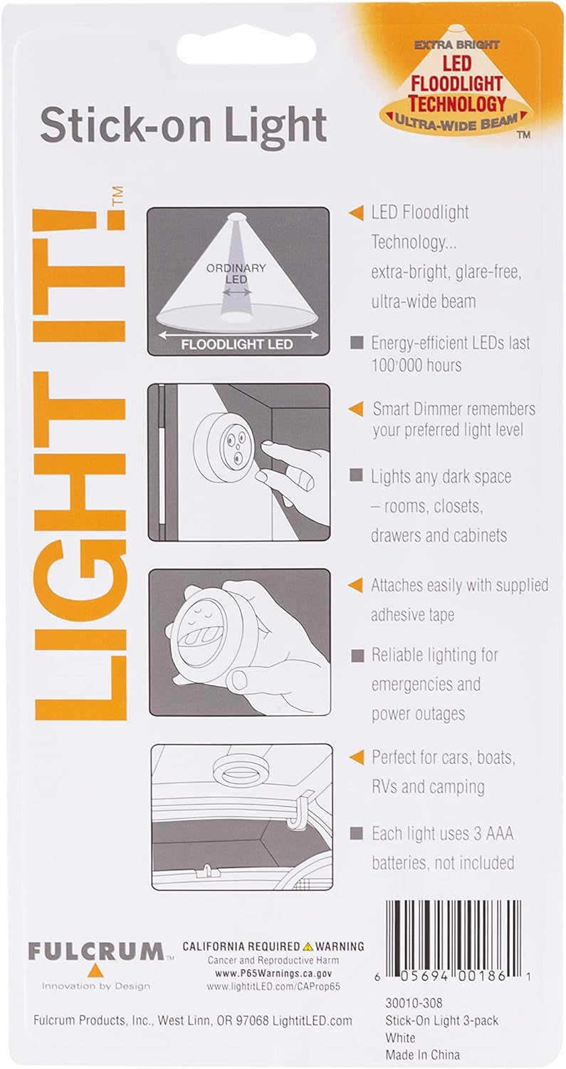 Light It ! by Fulcrum, 30010-308 Stick-On Light, White, 3 Pack - Image 4
