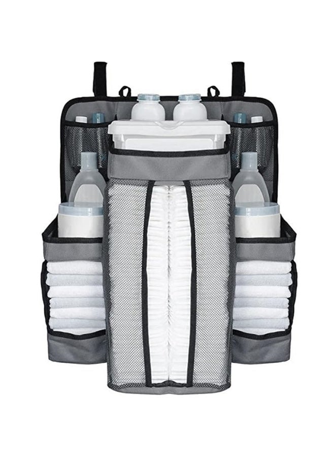 MiniMe Diaper Bag Organizer | 0-36 Months | Grey & Black | Polyester & Mesh | Insulated Bottle Pockets & Diaper Compartment | Headrest Hooks & Adjustable Strap | Water-Resistant & Lightweight