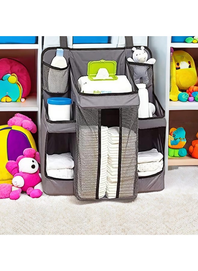 MiniMe Diaper Bag Organizer | 0-36 Months | Grey & Black | Polyester & Mesh | Insulated Bottle Pockets & Diaper Compartment | Headrest Hooks & Adjustable Strap | Water-Resistant & Lightweight - Image 2