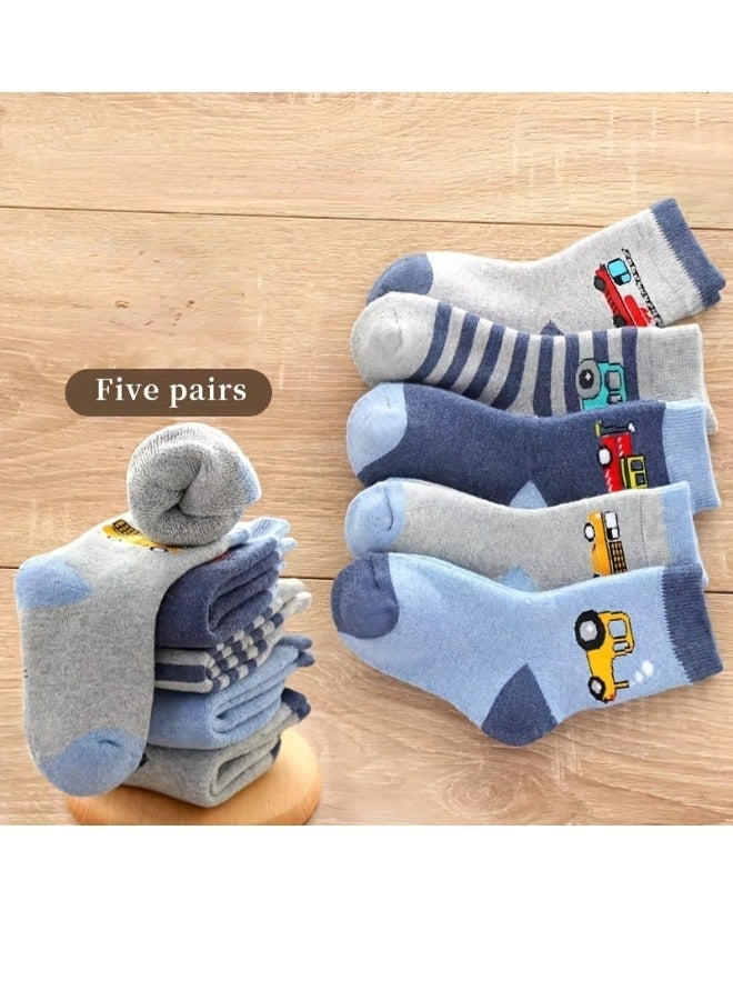 شيبشيب 5 أزواج من جوارب الطاقم الكاجوال للأولاد بتصميم السيارات للأطفال - Image 1