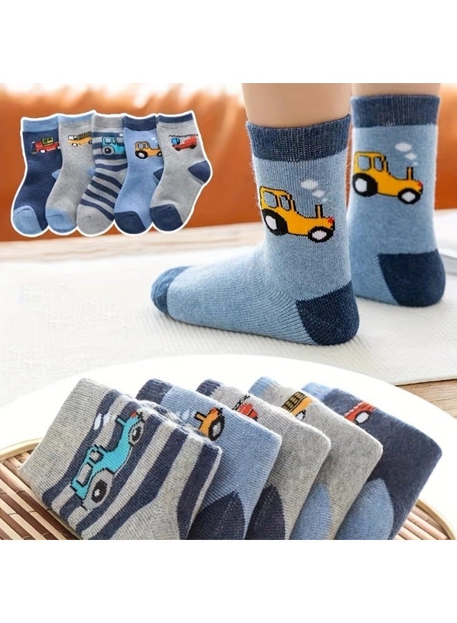 شيبشيب 5 أزواج من جوارب الطاقم الكاجوال للأولاد بتصميم السيارات للأطفال - Image 4