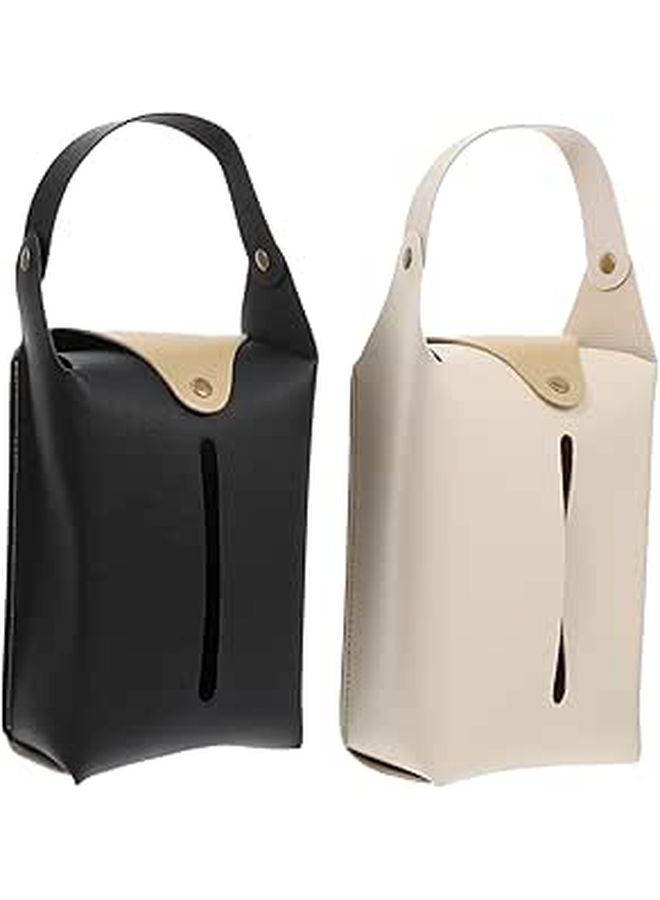 2pcs PU Leather Hanging Tissue Holder Color Block Napkin Storage Box for Car Home Desktop - Image 1