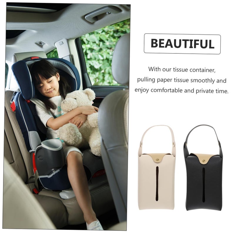 2pcs PU Leather Hanging Tissue Holder Color Block Napkin Storage Box for Car Home Desktop - Image 5