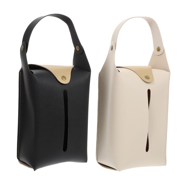 2pcs PU Leather Hanging Tissue Holder Color Block Napkin Storage Box for Car Home Desktop - Image 2
