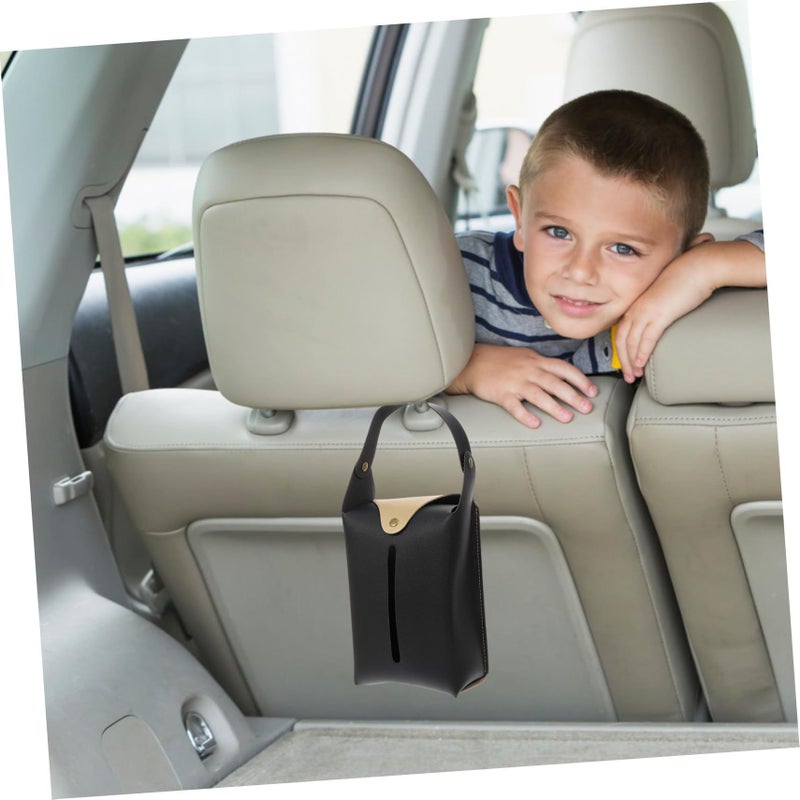 2pcs PU Leather Hanging Tissue Holder Color Block Napkin Storage Box for Car Home Desktop - Image 3
