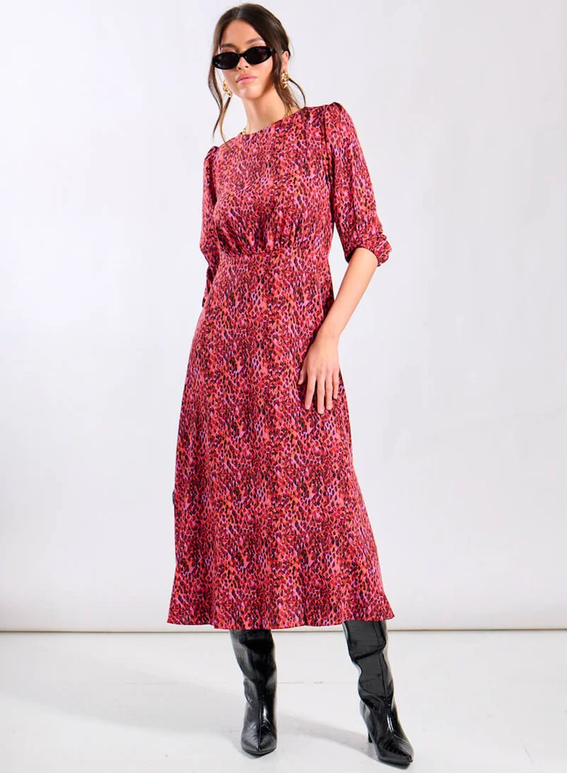 Needs No Label  Red Animal 3/4 Sleeve Midi Dress for Women | Best Price UAE