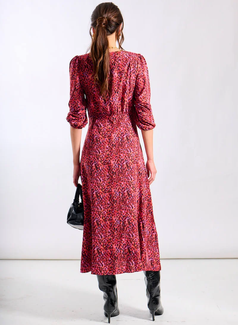 Needs No Label  Red Animal 3/4 Sleeve Midi Dress for Women | Best Price UAE