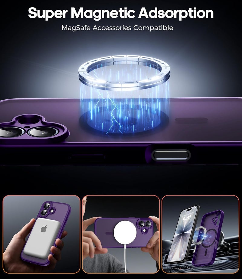 Elzzi Magnetic for iPhone 17 Case Compatible with MagSafe Lens Camera Protection Slim Translucent Matte Shockproof with Anti-Fingerprint Phone Case,Deep Purple - Image 2