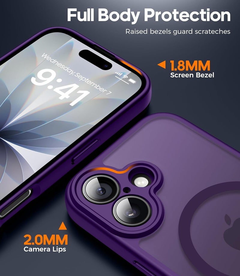 Elzzi Magnetic for iPhone 17 Case Compatible with MagSafe Lens Camera Protection Slim Translucent Matte Shockproof with Anti-Fingerprint Phone Case,Deep Purple - Image 3