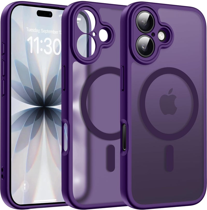 Elzzi Magnetic for iPhone 17 Case Compatible with MagSafe Lens Camera Protection Slim Translucent Matte Shockproof with Anti-Fingerprint Phone Case,Deep Purple - Image 1