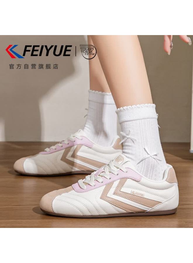Feiyue Official Women's German Training Shoes  Spring New Thin Sole Casual Racing Shoes Women Beige Pink Size 38