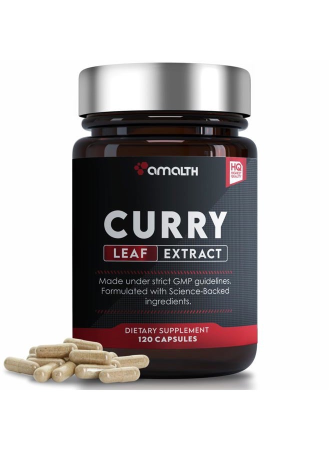 Amalth Curry Leaf Extract Strength 120 Veg Capsules (Murraya koenigii) Supports Healthy Hair 10:1 Extract (Packaging May Vary) - Image 1