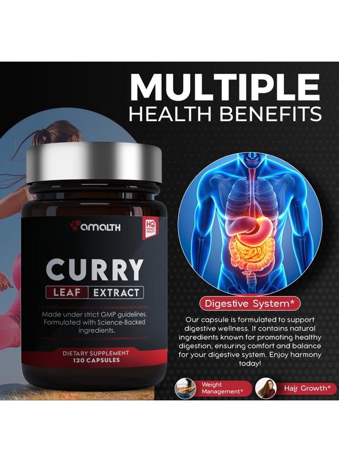 Amalth Curry Leaf Extract Strength 120 Veg Capsules (Murraya koenigii) Supports Healthy Hair 10:1 Extract (Packaging May Vary) - Image 4
