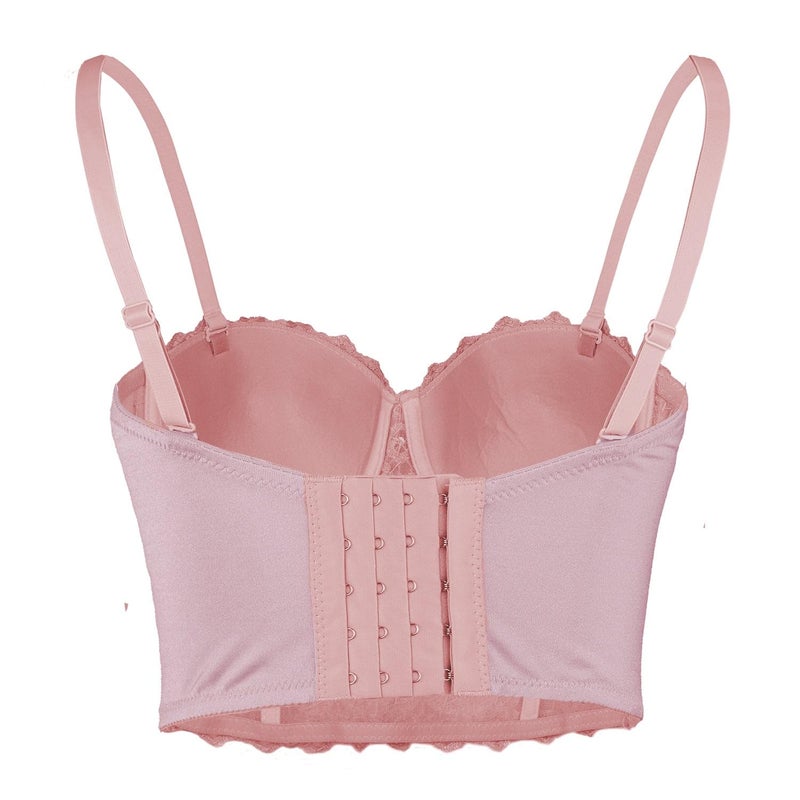 ELLACCI Women's Natural Reigning Lace Rhinestone Bustier Crop Top Sexy Mesh Corset Top Bra Large Pink - Image 2