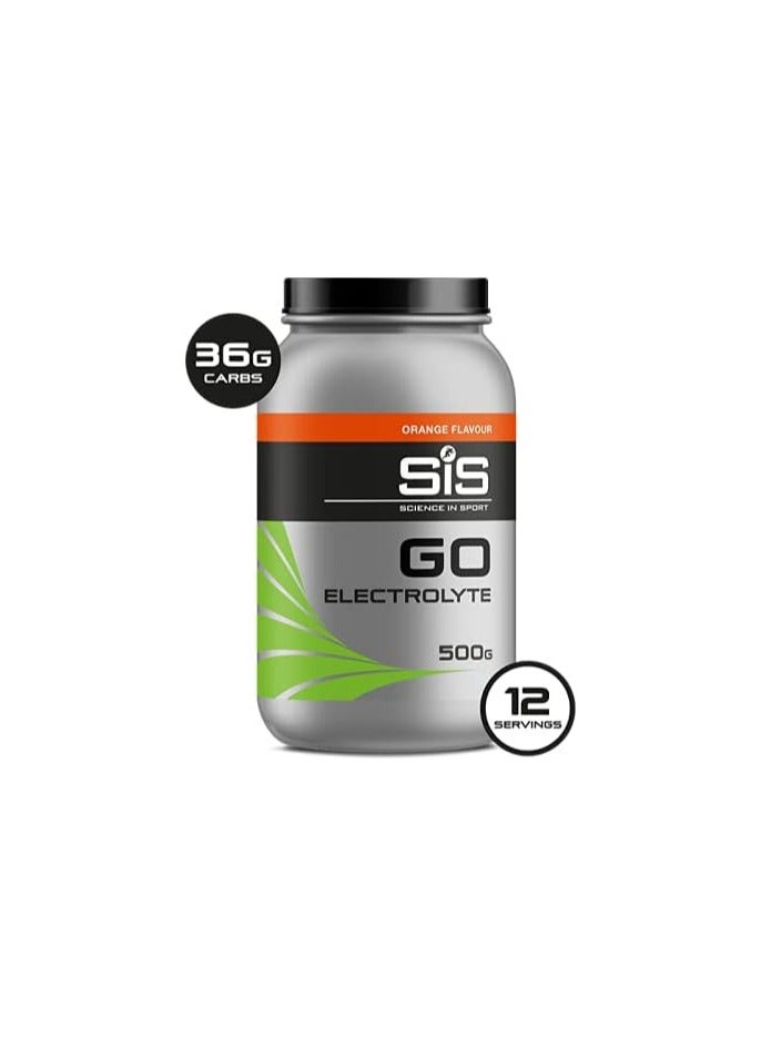 SIS GO Electrolyte Powder | 200mg Sodium | 36g Carbohydrates | Hydration | Energy | Easily Digestible | Orange Flavour | 12 Servings | 500g - Image 1