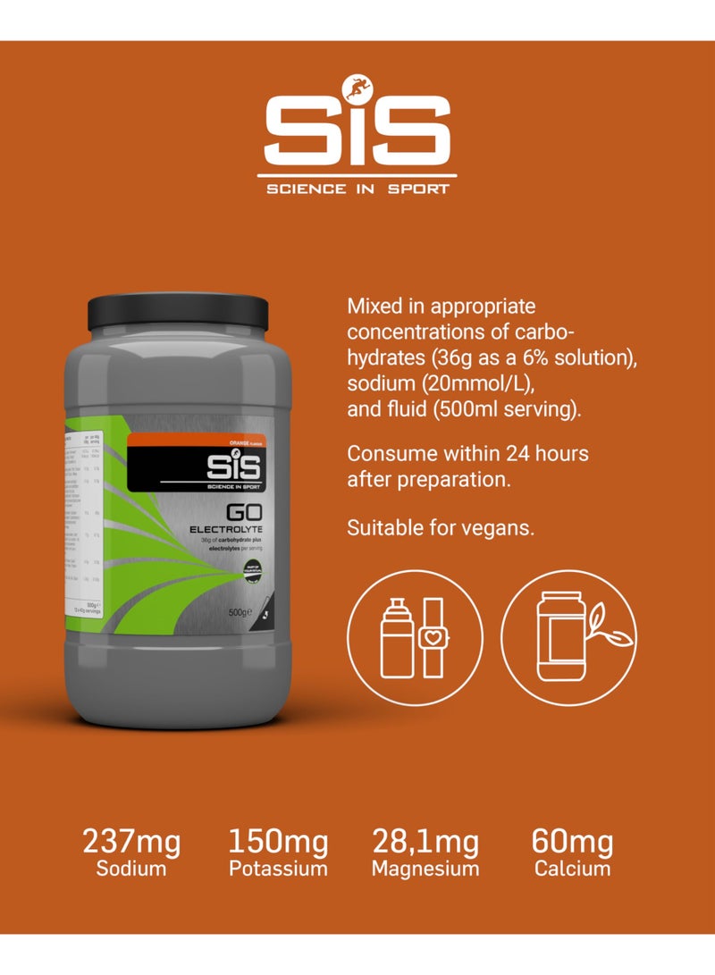 SIS GO Electrolyte Powder | 200mg Sodium | 36g Carbohydrates | Hydration | Energy | Easily Digestible | Orange Flavour | 12 Servings | 500g - Image 5