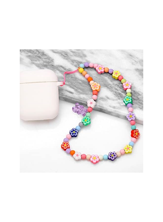 Green Tiger 2 PCS Beaded Phone Charms, Beaded Phone Lanyard Wrist Strap， Flowers Bracelets Polymer Clay Beads Keychain Charm for Women Girls (C D) - Image 3