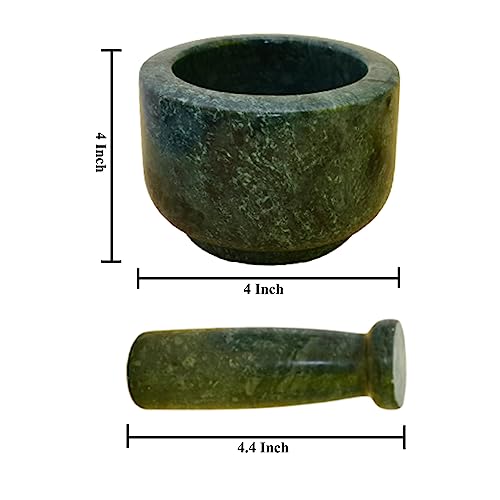 KunhaR Natural Green Marble Mortar and Pestle Set 4 x 2.5 Inches Full Polish – Imam Dasta Ohkli Musal Kharal Spice Grinder - Image 3