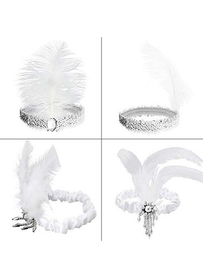 WATINC 8Pcs 1920S Flapper Headband Black And White Sequin Headband With Feather Jewel Detail Great 1920S Hair Accessory Roaring 20S Costume Vintage Headpiece For Theme Party - Image 5
