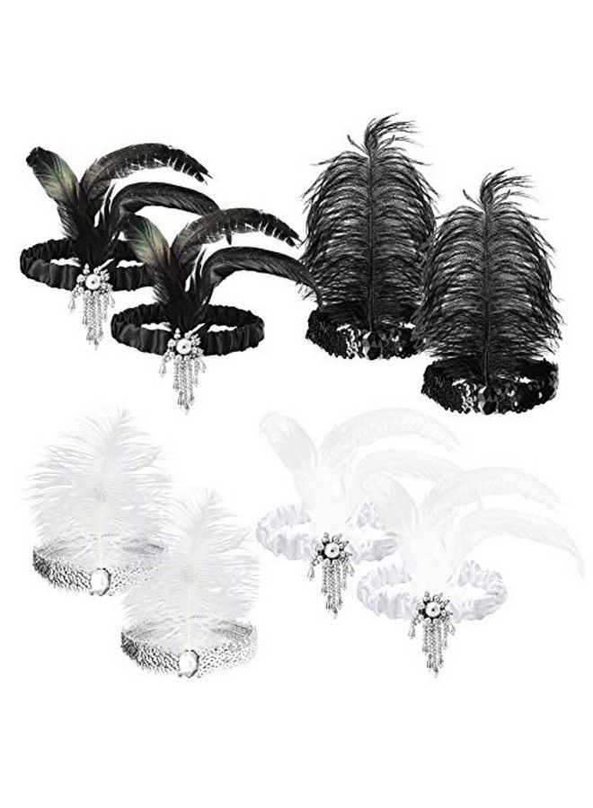 WATINC 8Pcs 1920S Flapper Headband Black And White Sequin Headband With Feather Jewel Detail Great 1920S Hair Accessory Roaring 20S Costume Vintage Headpiece For Theme Party - Image 3