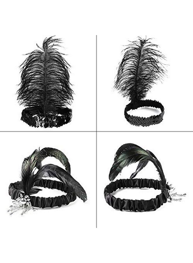 WATINC 8Pcs 1920S Flapper Headband Black And White Sequin Headband With Feather Jewel Detail Great 1920S Hair Accessory Roaring 20S Costume Vintage Headpiece For Theme Party - Image 4