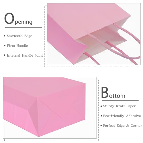 AZOWA Pink Gift Bags Pink Medium Kraft Paper Bags With Handles (9.8 x 7.5 x 3.9 in, 12 CT) - Image 3