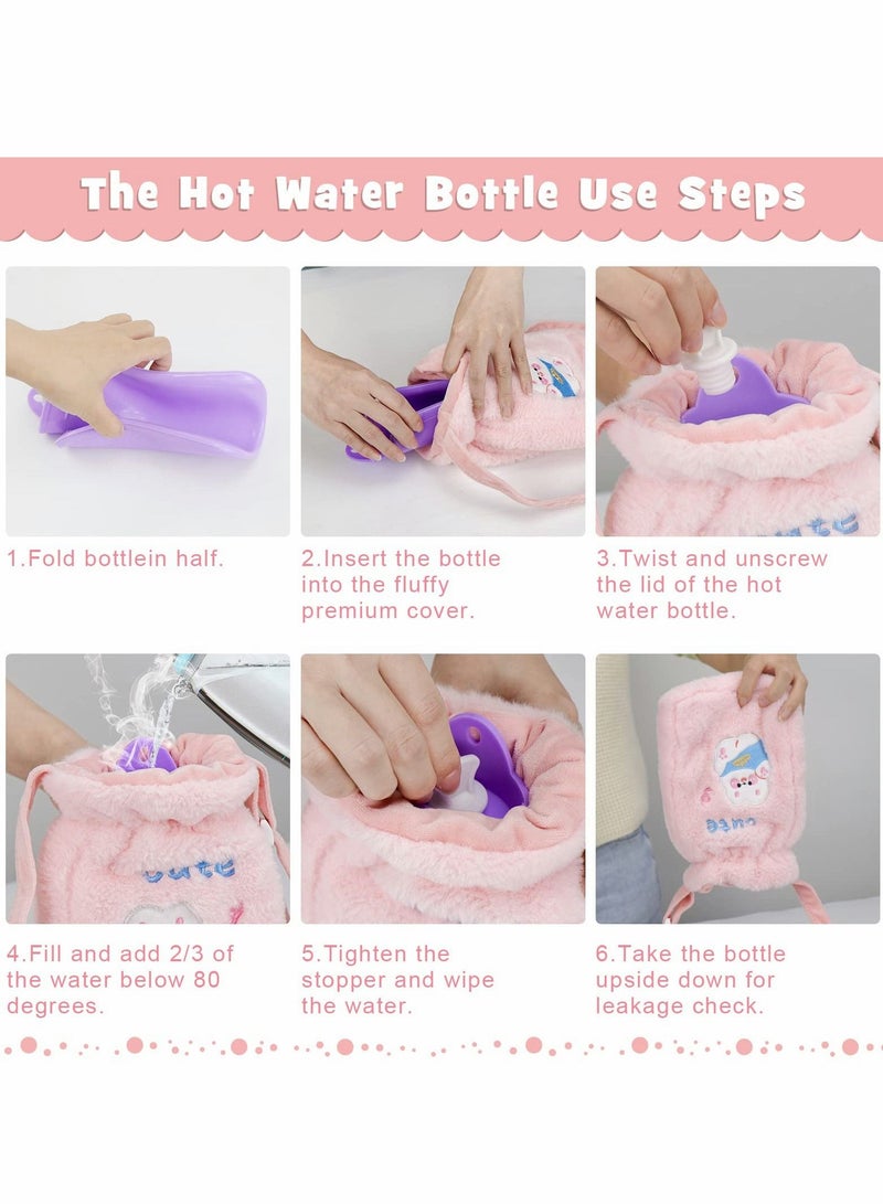 KASTWAVE Kids Hot Water Bottle with Strap 500ml Childrens Soft Plush Cover Cute Boys Girls Small Bag for Pain Relief Hand Feet Warmer Liner random - Image 4