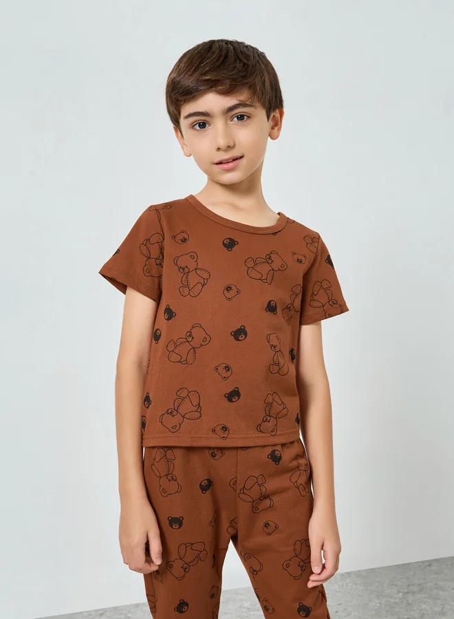 Styli Boys Teddy Print T-Shirt and Pyjama Set